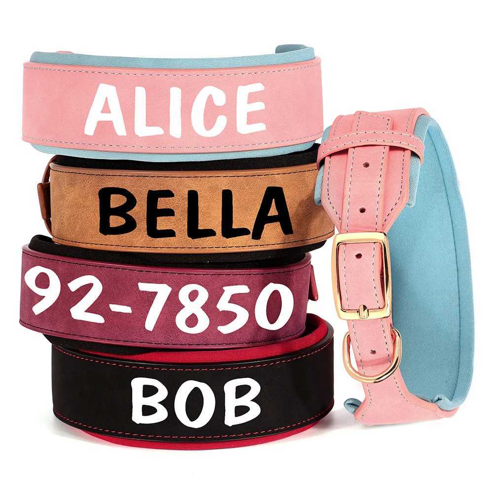 Wide Personalized Dog Collar PU Leather Customized Dogs Tag Collars Soft Pet Collar for Small Medium Large Dogs Pitbull BuldogXJ250218