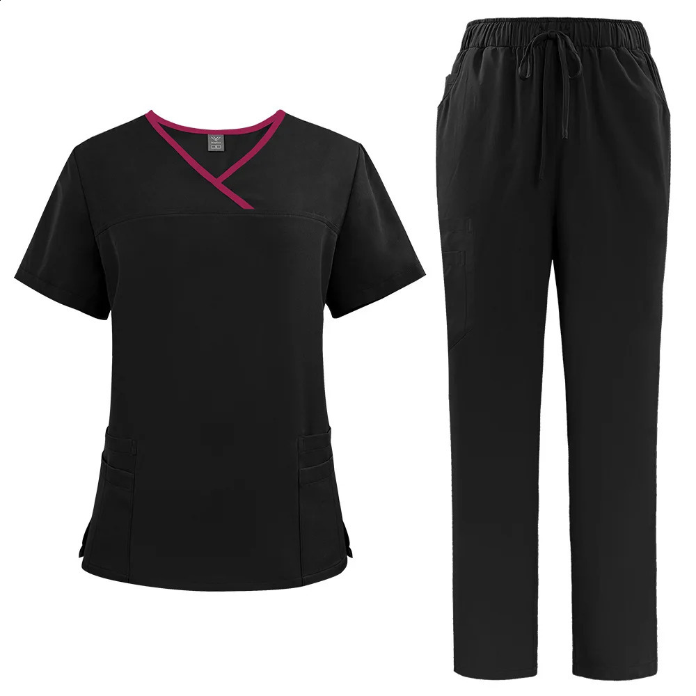 Nurse Women Casual Short Sleeved Apparel Top Pharmacy Working Hospital Doctor Nursing Uniform Vneck 250114