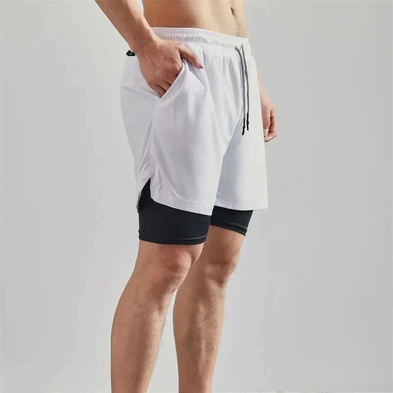 Running 2 in Double Layer Sports Shorts Casual Gym Workout Tight Shorts Brand Jogger Mesh Quick Drying Sportswear Summer W250219