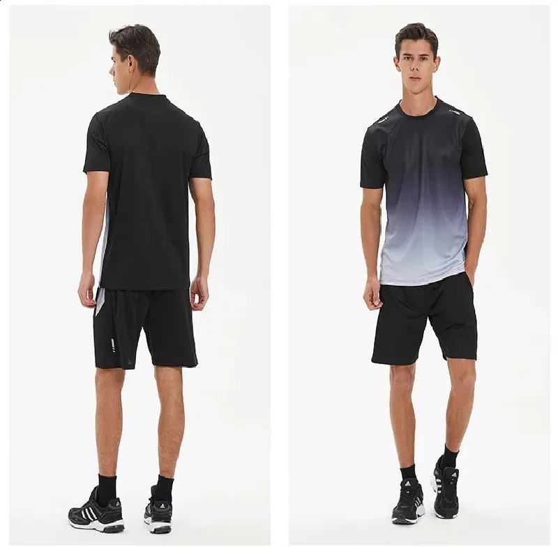 Summer Fitness Clothing Ice Silk Speed Drying T-shirt Set Mens Short sleeved Running Sports Clothing Gym Training Set 250218