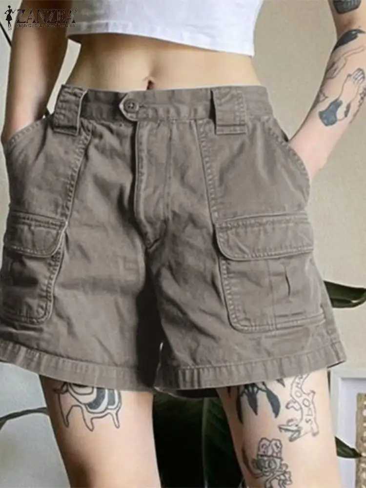 Men's Shorts ZANZEA Vintage OL Shorts Summer Women High Waist Cargo Pants Solid Beach Pantn Fashion Palazzo Streetwear Casual Shorts 2024 z250219