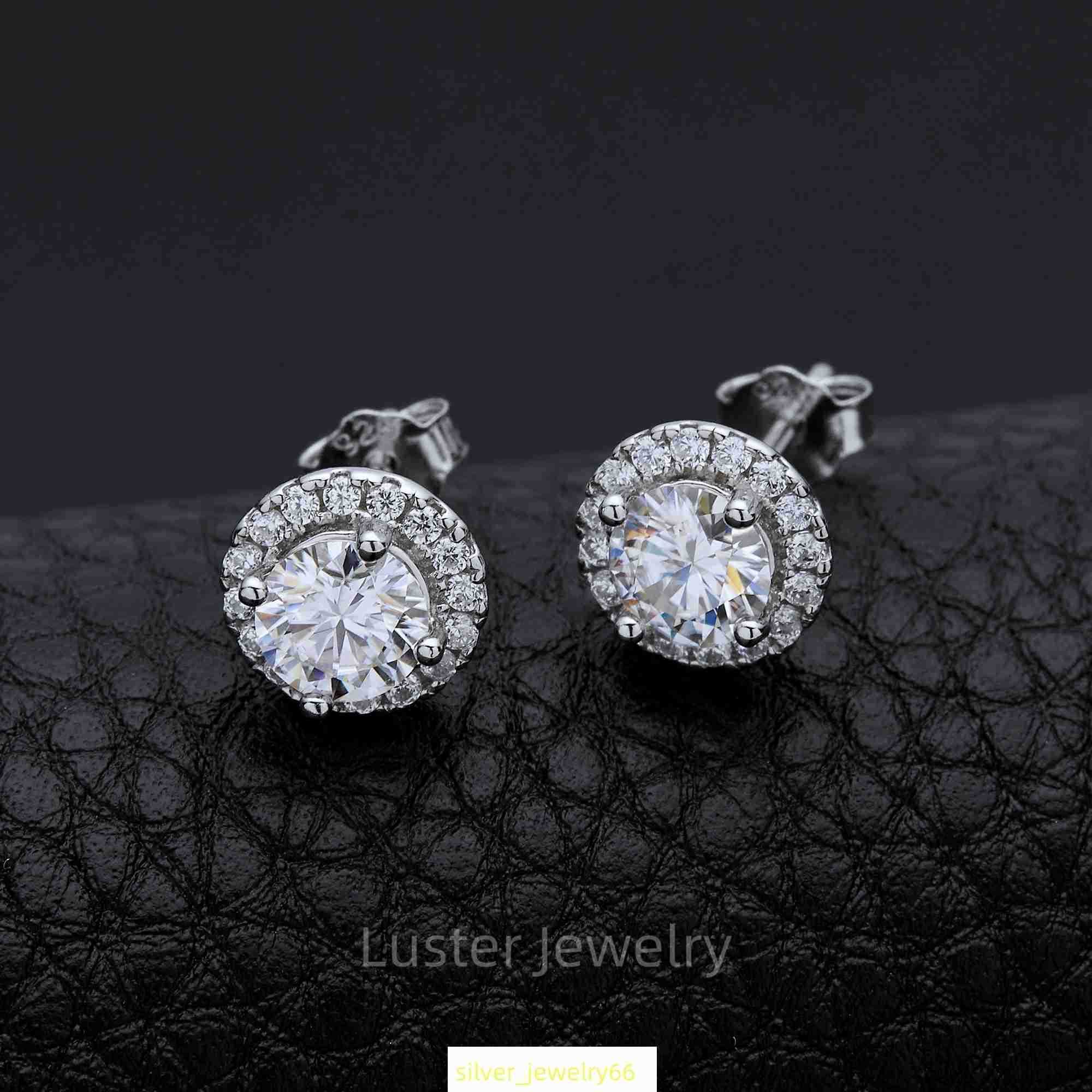 Luster Classic Halo Moissanite Round Bezel Setting 5mm 0.5ct VVS Moissanite Stud Earrings 925 Sterling Silver for Women