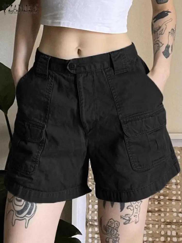 Men's Shorts ZANZEA Vintage OL Shorts Summer Women High Waist Cargo Pants Solid Beach Pantn Fashion Palazzo Streetwear Casual Shorts 2024 z250219