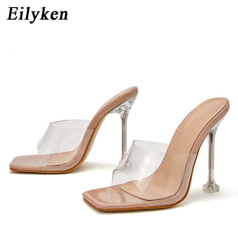 PVC Jelly Slippers Open Toe Perspex High Heels Crystal Women Transparent Heel Pumps Sandals Size 35-42