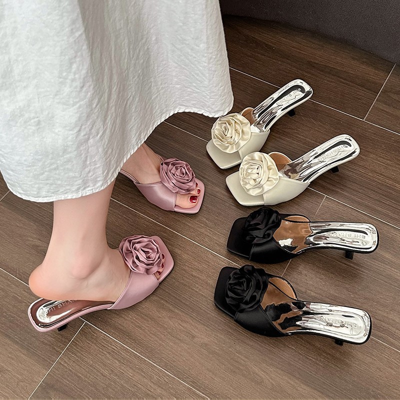 2025 new hot free shipping designer sandals for womens High heeled sandals black beige purple French style low and floral cooldown