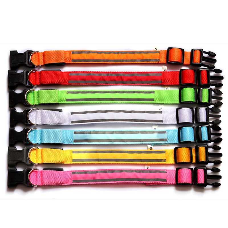 USB charging/button battery dog collar light emitting nylon reflective LED dog collar night safety W250219