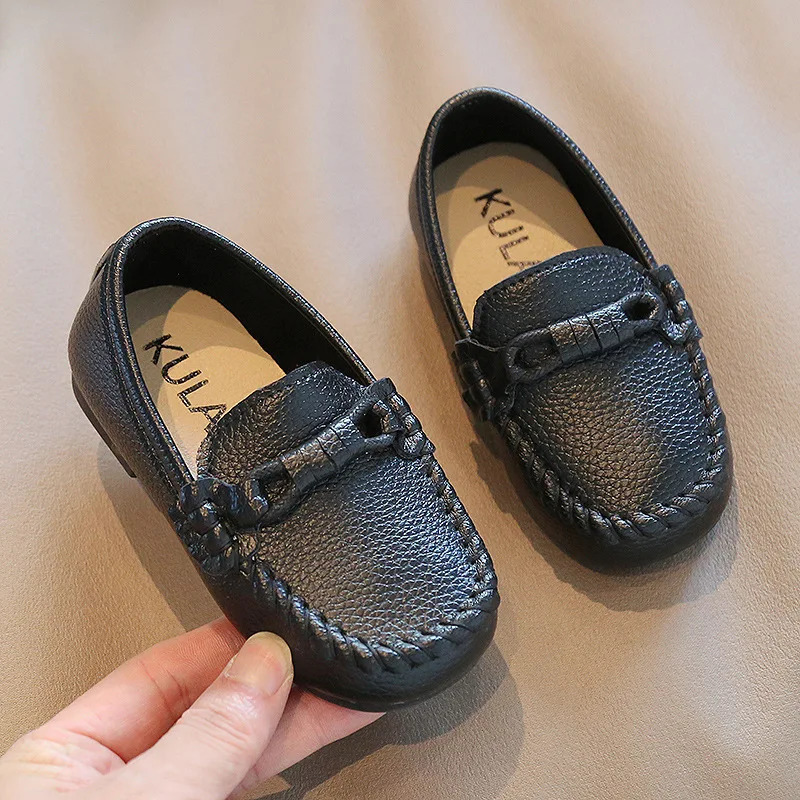 Boys Leather Shoes Black White for School Party Wedding Kids Formal Flats Loafers Slip-on Soft Loafers Children Moccasins 21-30 250219