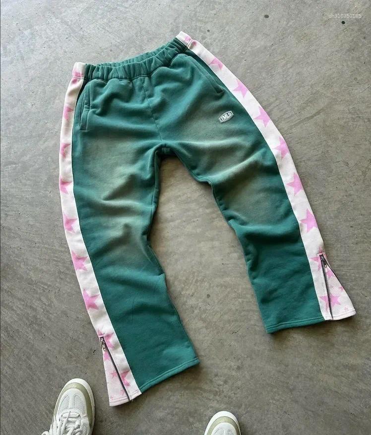 Men's Pants Letter Embroidery Design Side Flame Graphic Straight Men Harajuku Y2k Clothing 2000s Basketball Elastic Waist Sweatpants