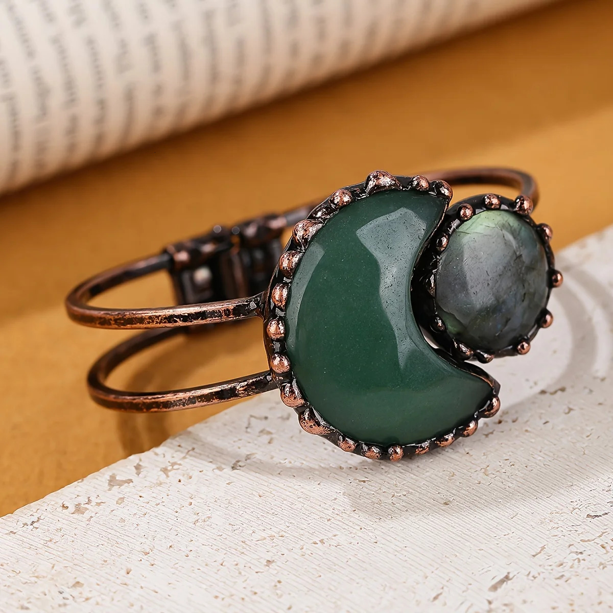 YEEVAA Colorful Natural Stone Open Bangle Bracelet Vintage Style Black Color Hand Perfect Gift Idea 250213