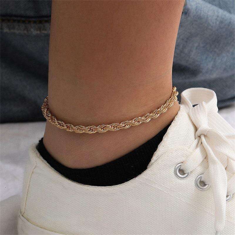 Simple stainless Fried Dough Twists anklet female 3/4MM titanium steel vacuum plated chain jewelry