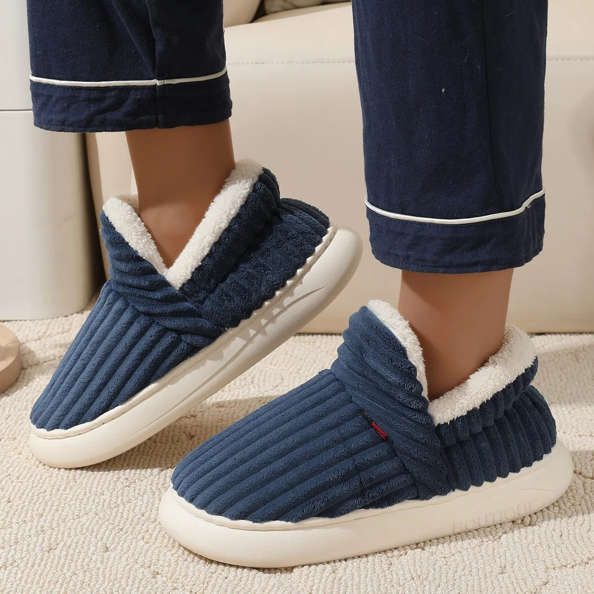 KIDMI Winter Mens Slippers Warm Women Slippers Outdoot Nonslip Men Cotton Boots Fluffy Fuzzy Men Shoes Casual Furry House Shoes 250214