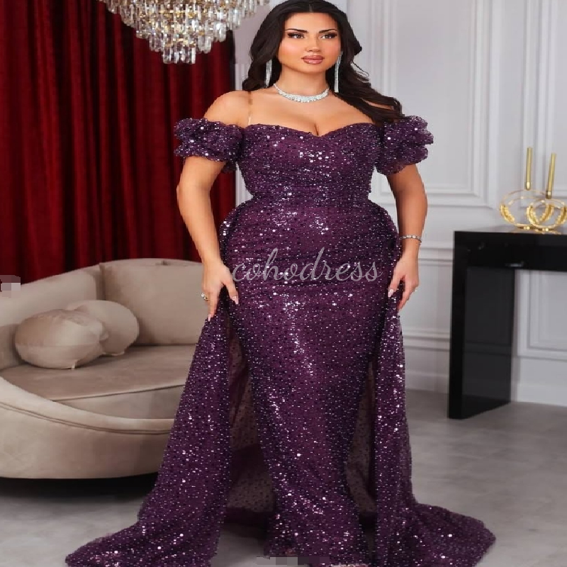 Sparkly Green Mermaid Evening Dress With Overskirt Train Plus Size Saudi Arabia Prom Dress Abaya Formal Birthday Party Vestio De Fiesta 2025