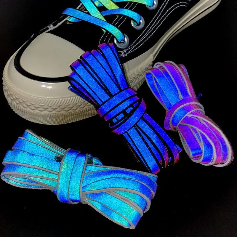 1 Pair 120cm 140cm 160cm Flat Laces Reflective Shoelaces Running Shoes Lace Safety Luminous Glowing for Women Men 250219