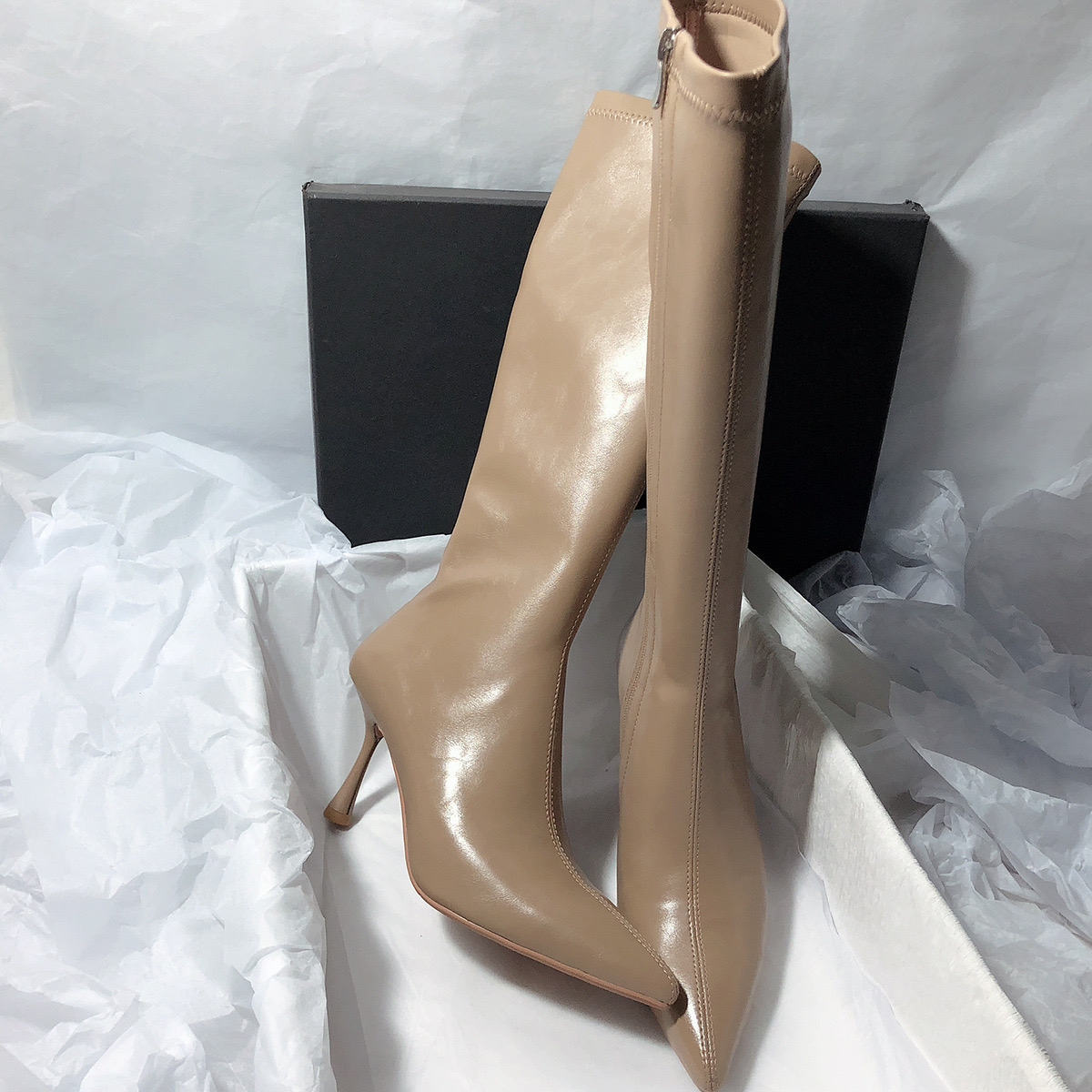 Onlymaker Women Rose Red Stretch Stiletto Pant Boot In Fuia Stocking Boots 240515