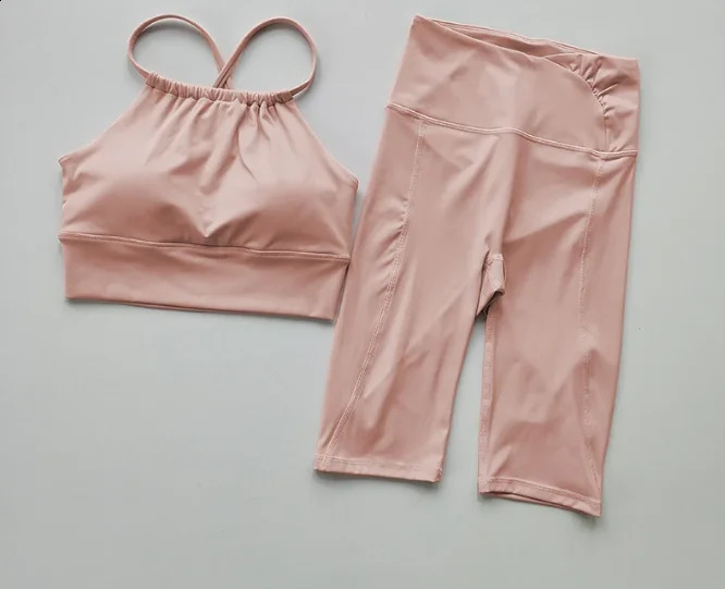 Yoga Suit with Back Strap Gather Sports Underwear Sport Bras with Shorts Women Running Fast Dry Training Fitness Cycling Pants 250219