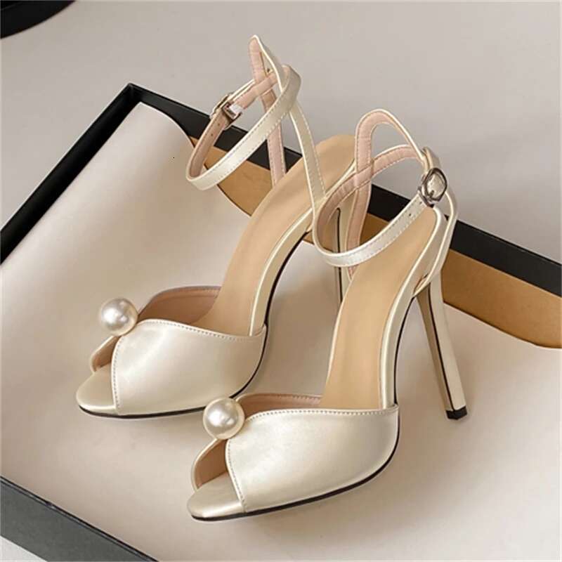 Fashion String Bead Peep Toe Woman Sandals Ankle Buckle Strap Sexy Stiletto Heels Party Pumps Shoes atos Mujer