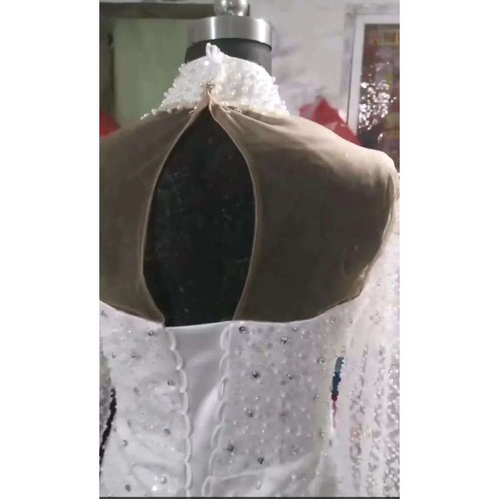 Customized Sparkly Pearls Beads Wedding Dresses With Detachable Train Vestido De Noiva Vintage Long Sleeve Bridal Gowns