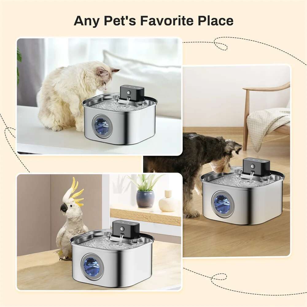 3.2Lstainless Less Charging Cat And Dog Water Fountain Rechargeable Automatic Induction Cycle Filter Pet Drinking Bowl