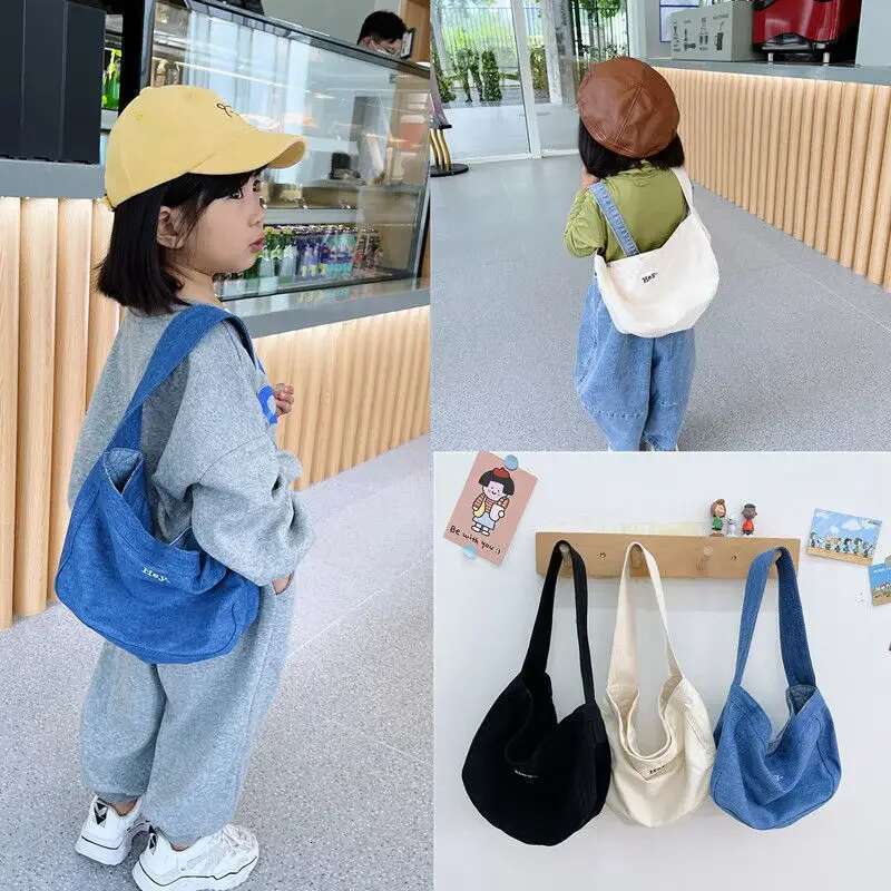 Ddmyshoesvip Baby Boys Girls Denim Bags New Arrival Kids Cute Canvas Shoulder Outdoor Accessory Small Bag Korean Style