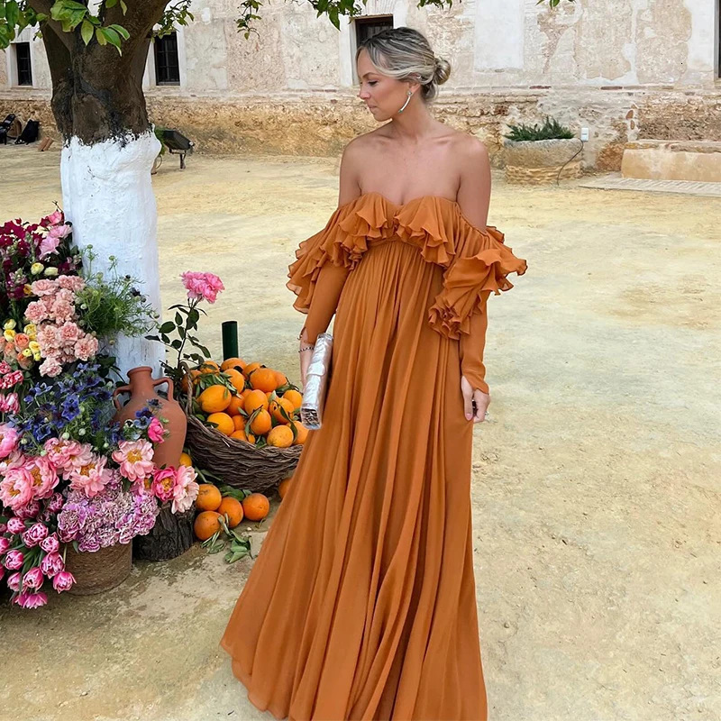 european and american 2024 spring/summer women's dress sweet and fresh solid color ruffle long sleeve dress with elegant style
