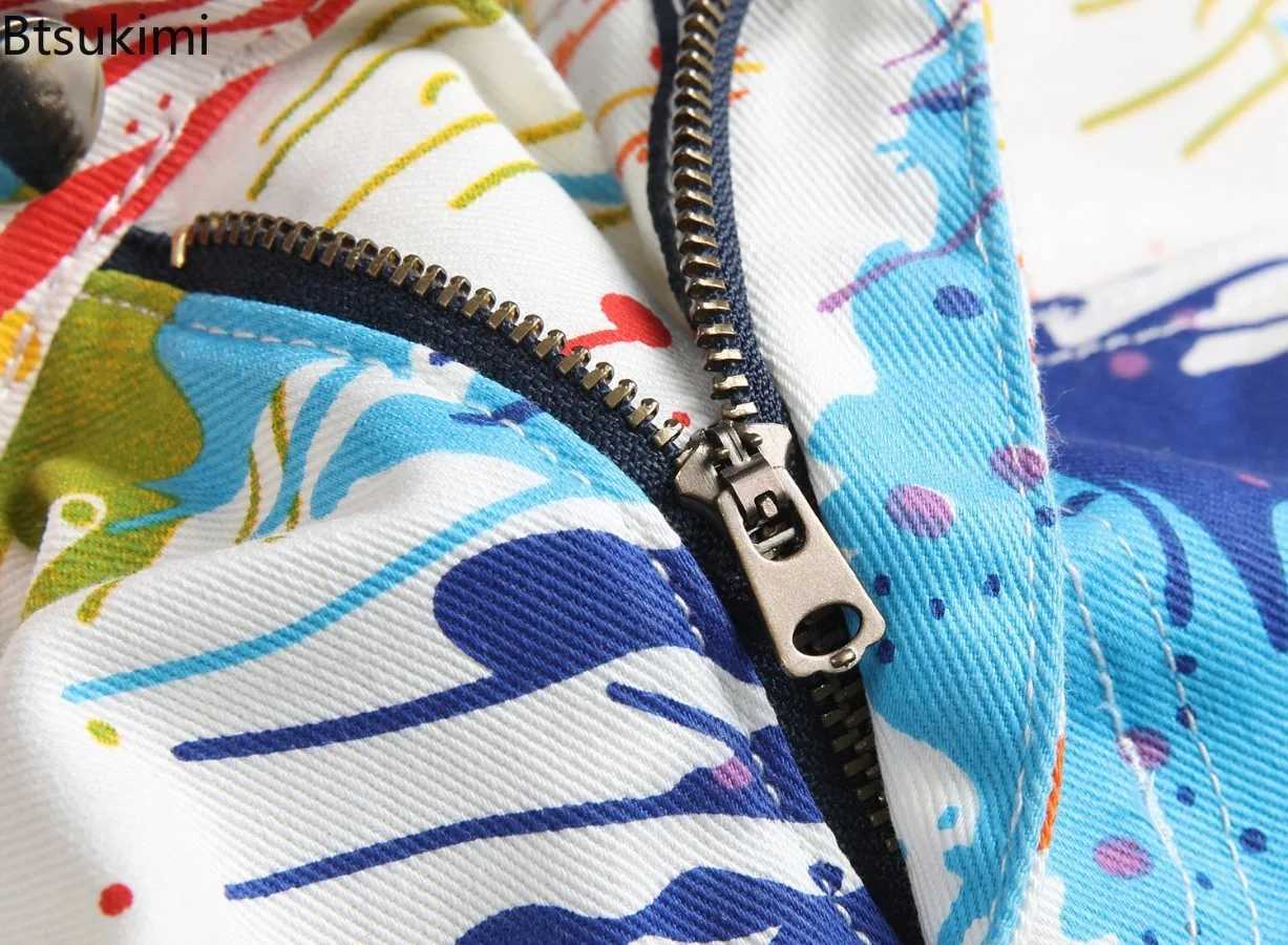 Men's Shorts 2025 Mens Fashion 3D Print Jeans Hip Hop Streetwear Y2K Fancy Color Painted Stretch Denim Shorts Male Candy Color Casual Shorts z250
