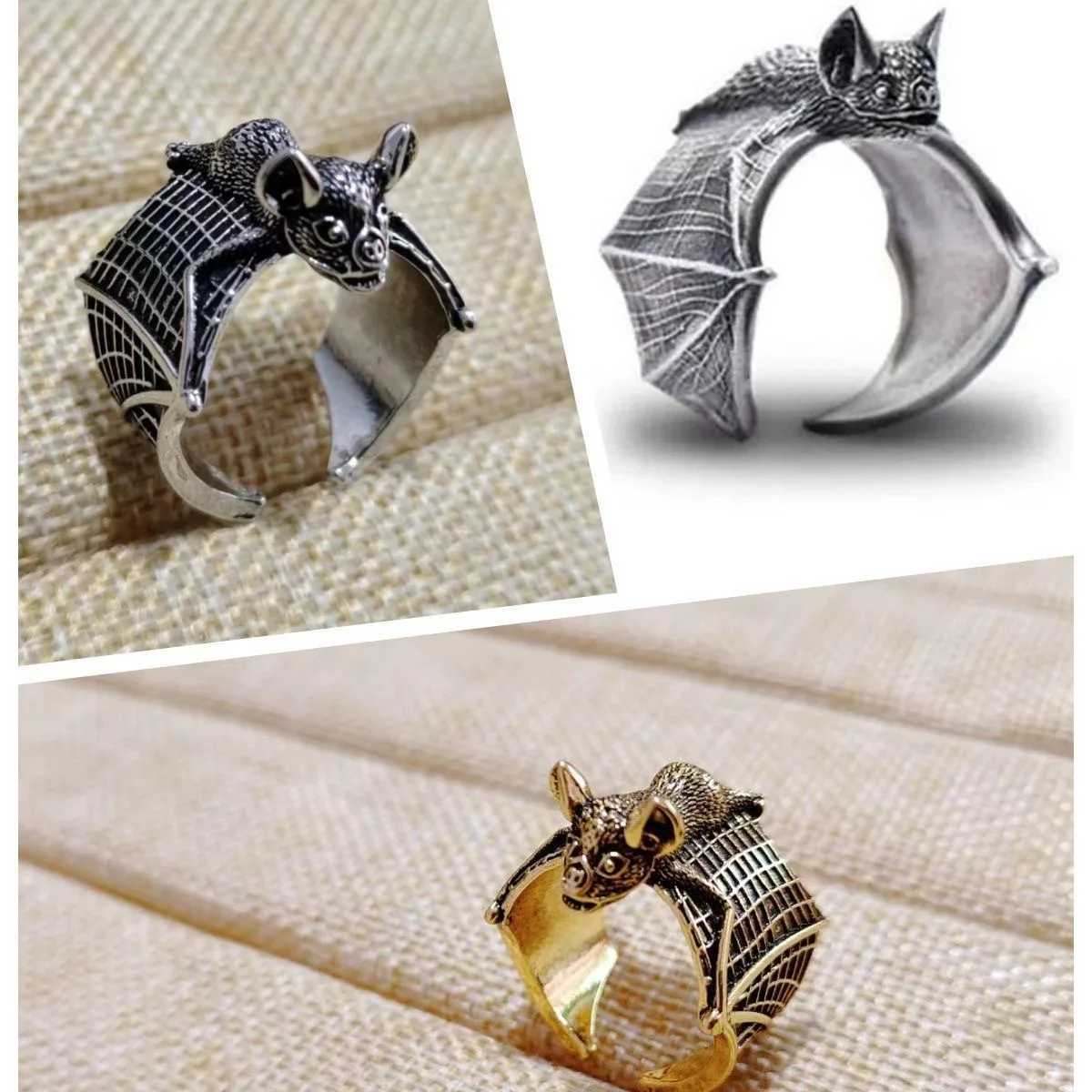 1 Piece Women and Men Vintage Animal Bat Open Adjustable Ring Halloween Personality Wing RingXJ250219