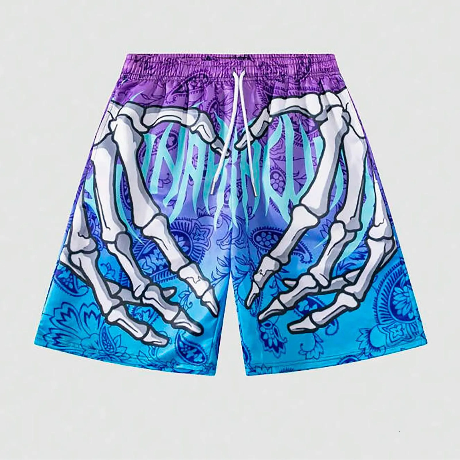 Elastic Waist Jogging Shorts Swim Trunks Board Summer Beach With Hand Print Y2k For Men Mens Clothing 250219