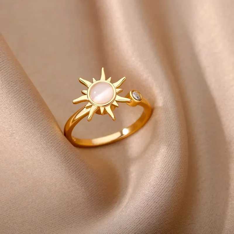 Anti Stress Anxiety Fidget Rings for Women Stainless Steel Sunflower Sun Star Spinner Ring Christmas Jewelry Gifts DropshippingXJ250219