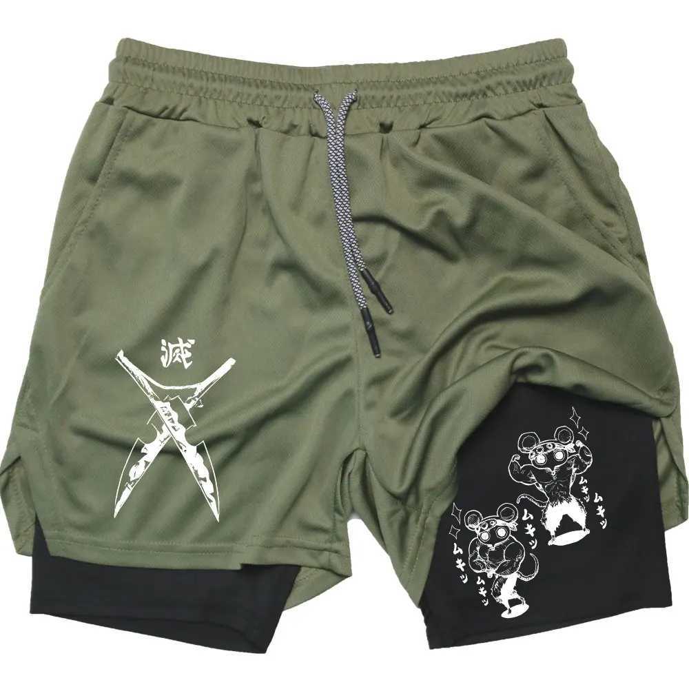 Mens compression shorts anime demon killer printed beach shorts gym fitness running quick drying shorts summer printed sportswear W250219