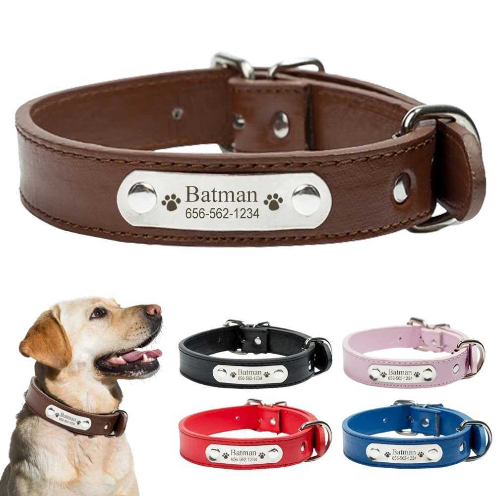 Personalized PU Leather Dog Collar Durable Adjustable Engrave Name ID Tag Customized Collar for Pet Small Medium Large Dog PuppyXJ250218