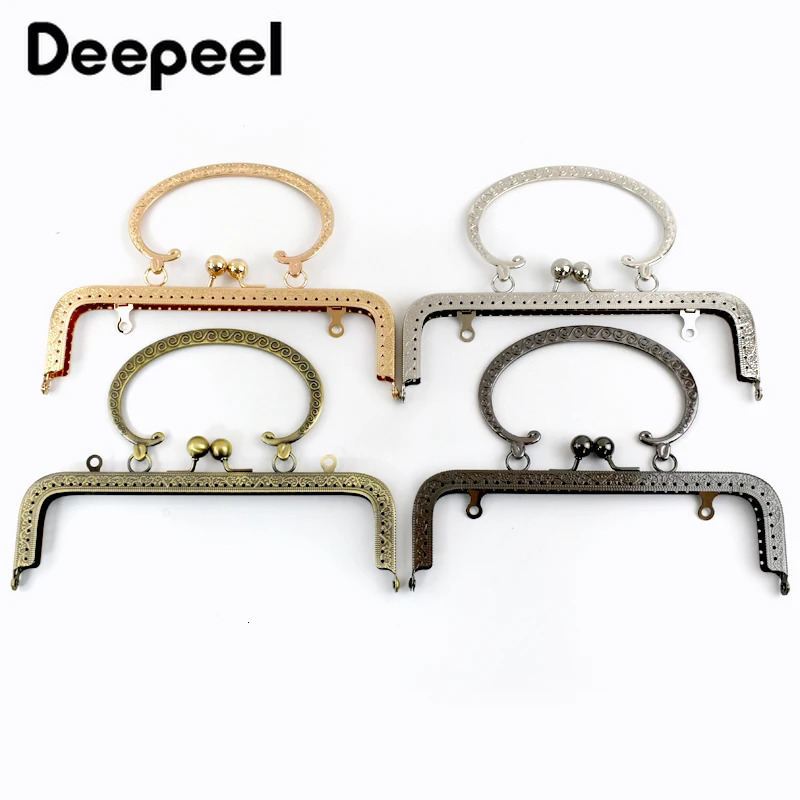 1/2/5Pcs Deepeel 20cm Embossed Metal Bag Handles Purse Frame Kiss Clasp Women Handbag DIY Sewing Brackets Woven Bags Accessories 250214