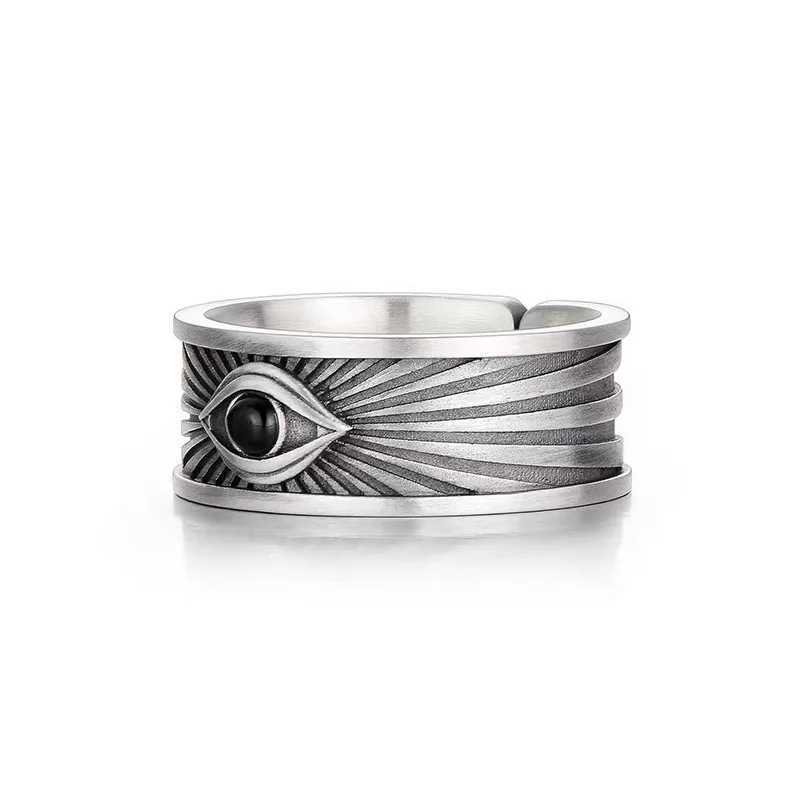 Retro Antique Eye of Providence Ring For Men Silver Color Punk Gothic Adjustable Open Ring Alloy Unisex Jewelry Accessories GiftXJ250219
