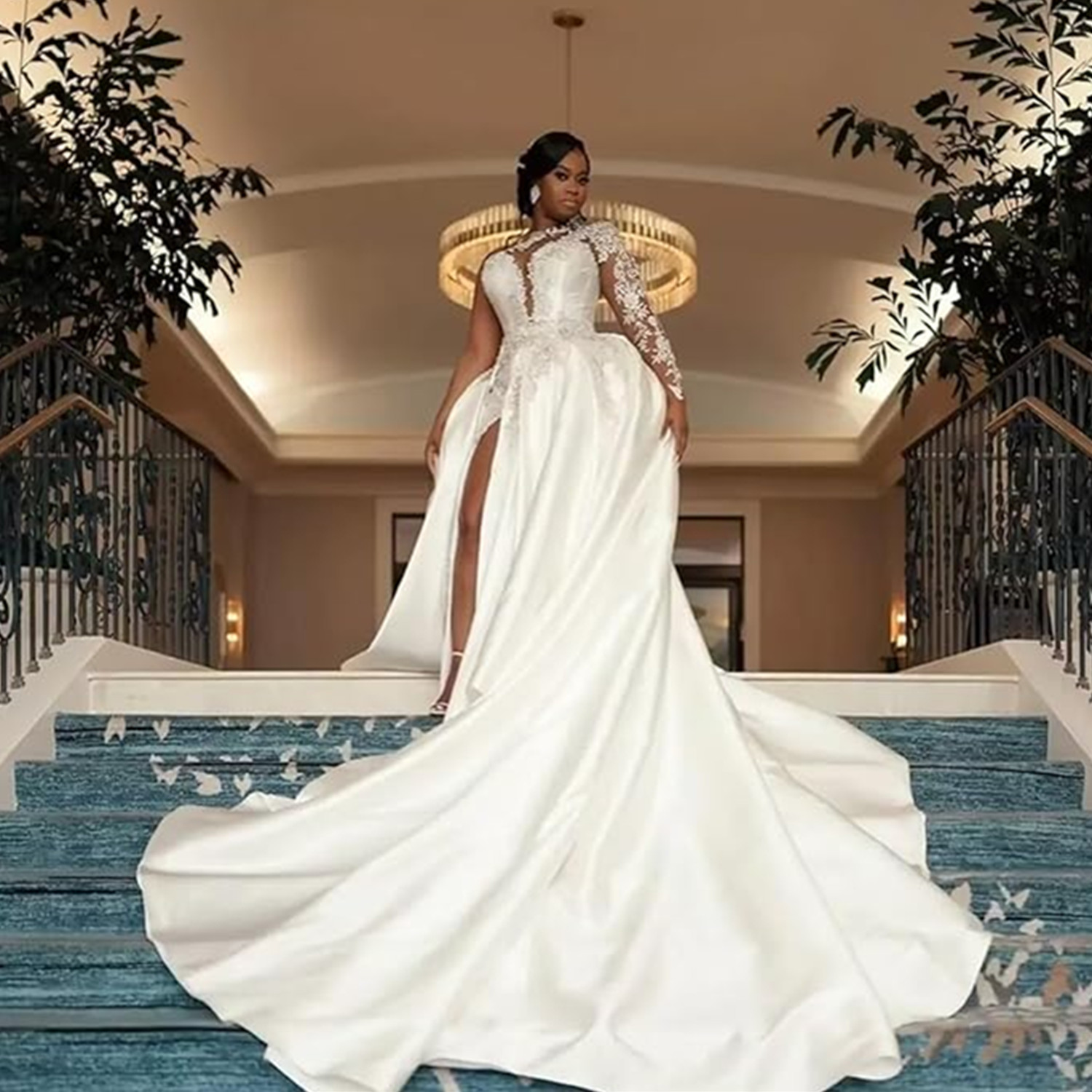Boho Floral Wedding Dresses Off The Shoulder Lace Appliques Bridal Gowns Floor Length Backless Robes de Mariees Plus Size 01