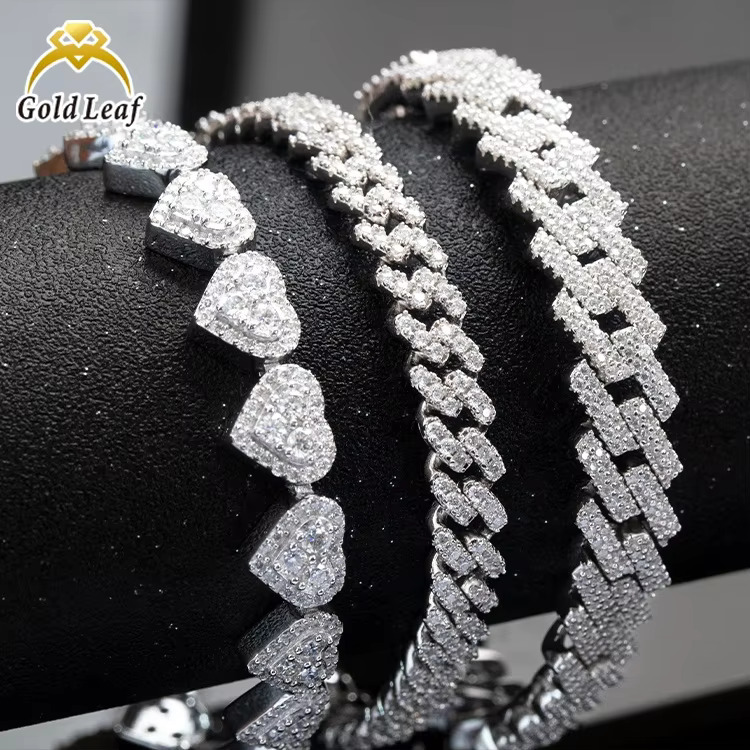Goldleaf Fine Jewelry S Sterg Sier 2 Rows Miami Hiphop 8mm D VVS Moissanite Cuban k Chain