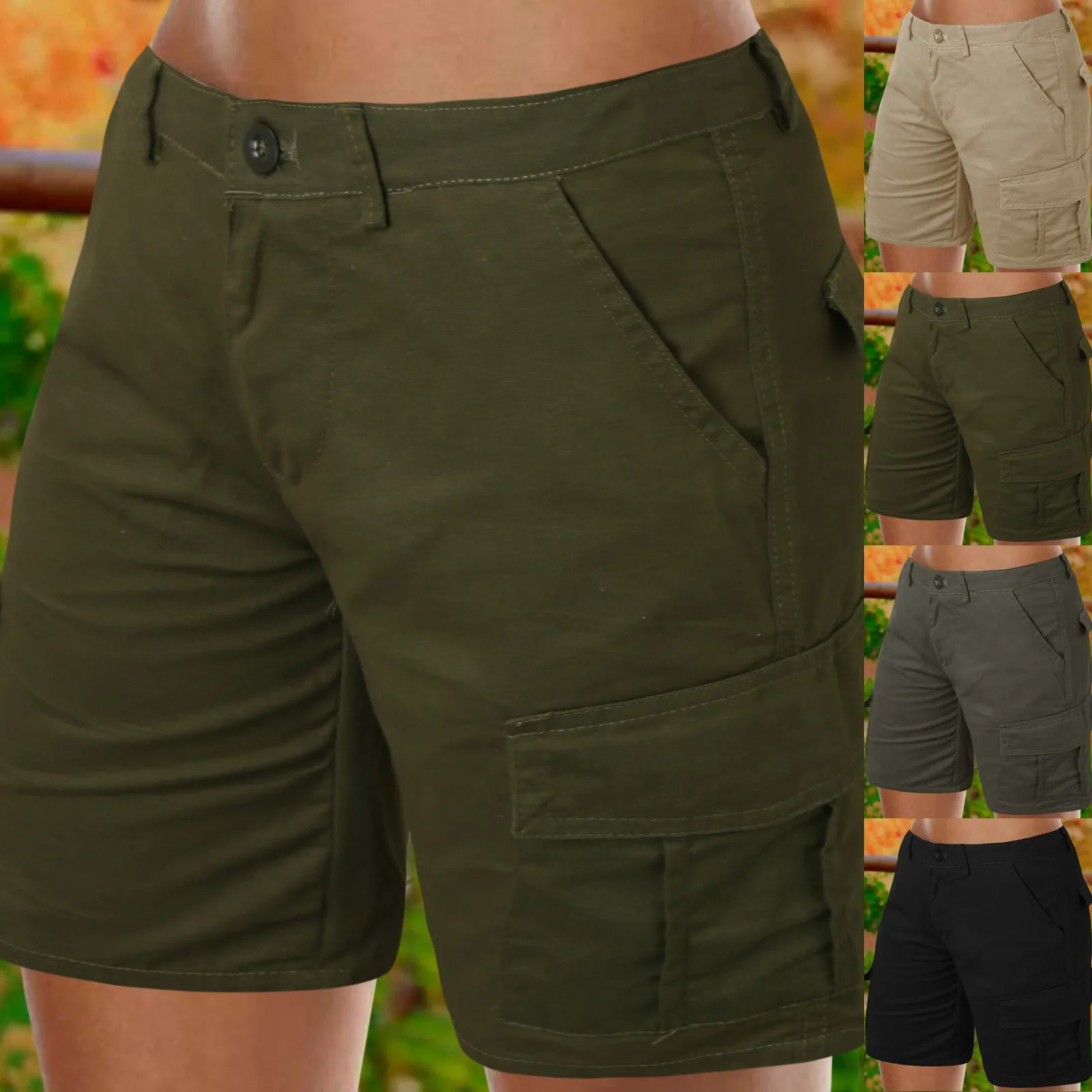 Straight retro basic comfortable womens cargo shorts loose solid color mini pants summer beach shorts button shorts 250214