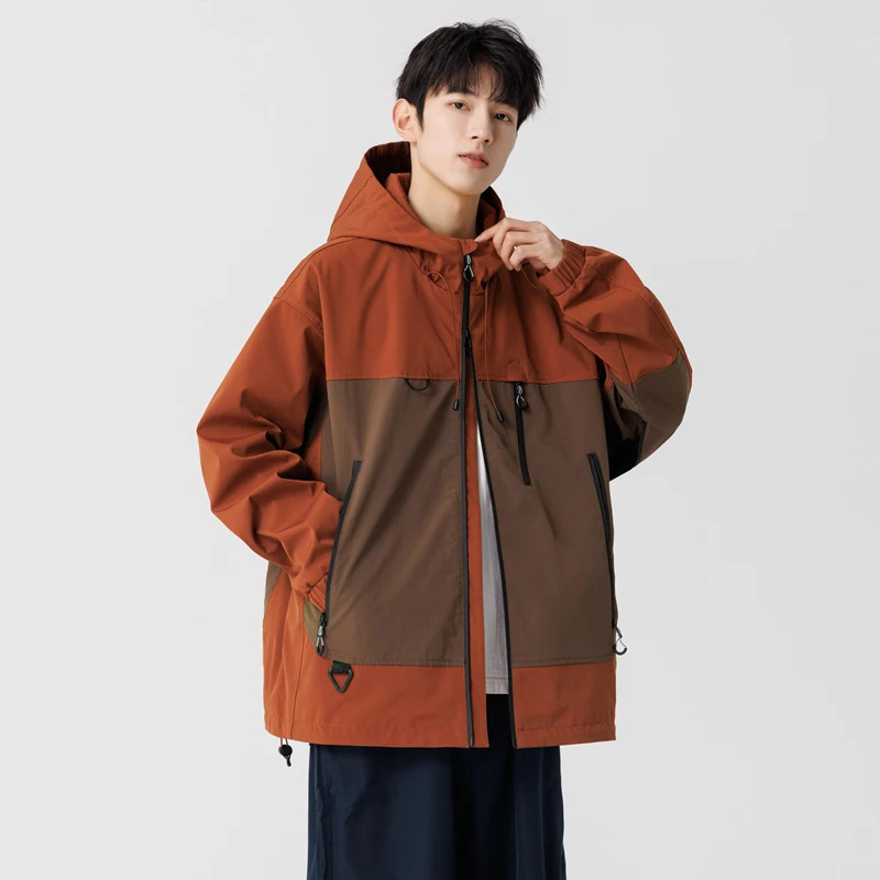 Couple Jackets Autumn Fashion Stitching Color Casual Men Trend Outdoor Windproof Waterproof Woman Coats Hooded High Quality Tops 250210