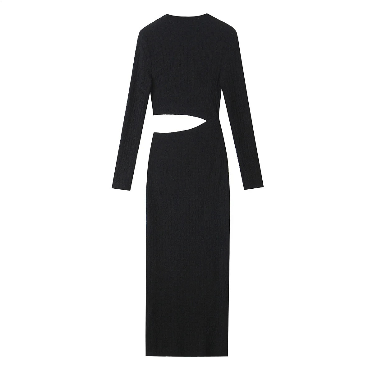 Sexy Women Hollow Out Party Dresses Elegant Slim Causal O-Neck Long Sleeve Midi Dress Evening Vestidos Autumn Robe Femme 250218