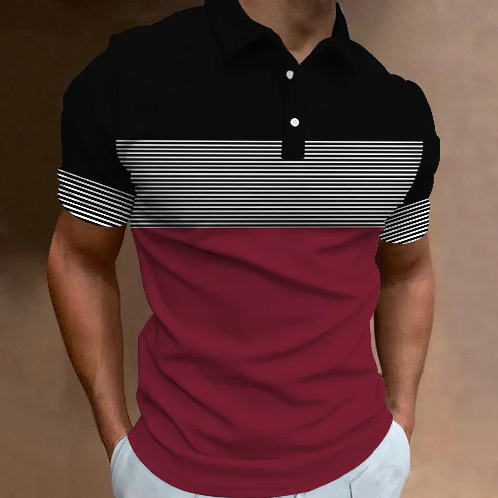 MenS Polo Shirt Stripe Print Simple Male Clothing Summer Casual Short Sleeve Loose Oversize Fashion Breath Sweatshirt 250219