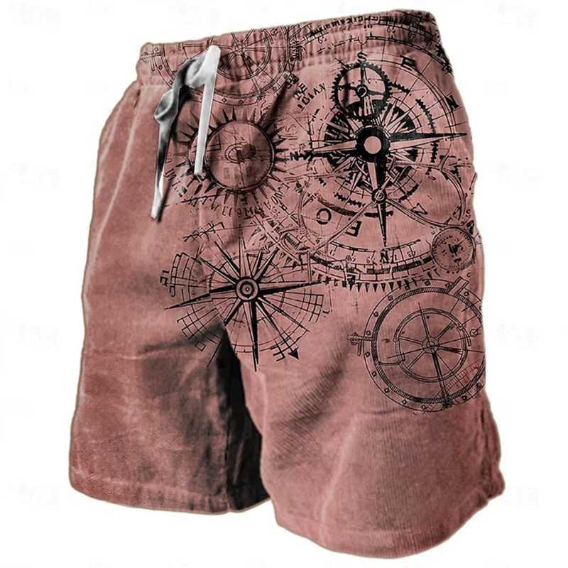 Men's Shorts Vintage Compass Pattern Beach Short For Men Fashion Trend Summer 3D Printed Swim Trunks Loose Drawstring Streetwear Short Pants z250