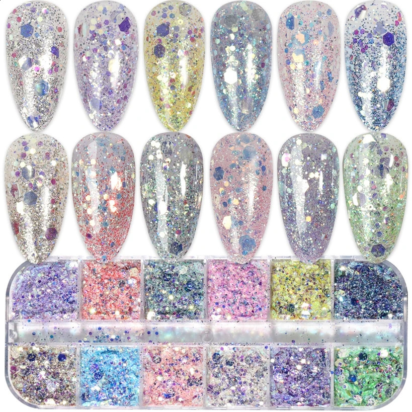 12 Grid Acrylic Nail Art Decorations Sequins Set Glitter For Nails Accesorios Decals Manicure Supplies Paillette Ongle 250115