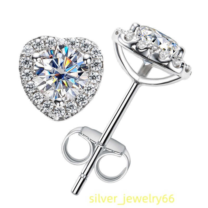 Luster Jewelry Heart Shape 925 Sterling Silver Halo Design 5mm 1CTW Round Moissanite Earring for Women
