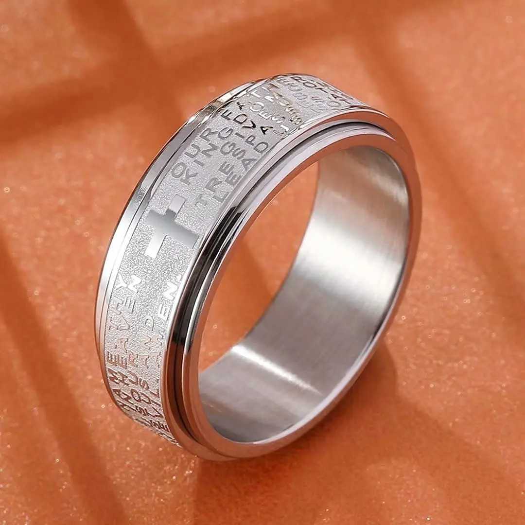 Stainless Steel Anxiety Rings For Men Women Christian Cross Religious Spinner Chain Rings Anti Stress Retro Amulet JewelryXJ250219