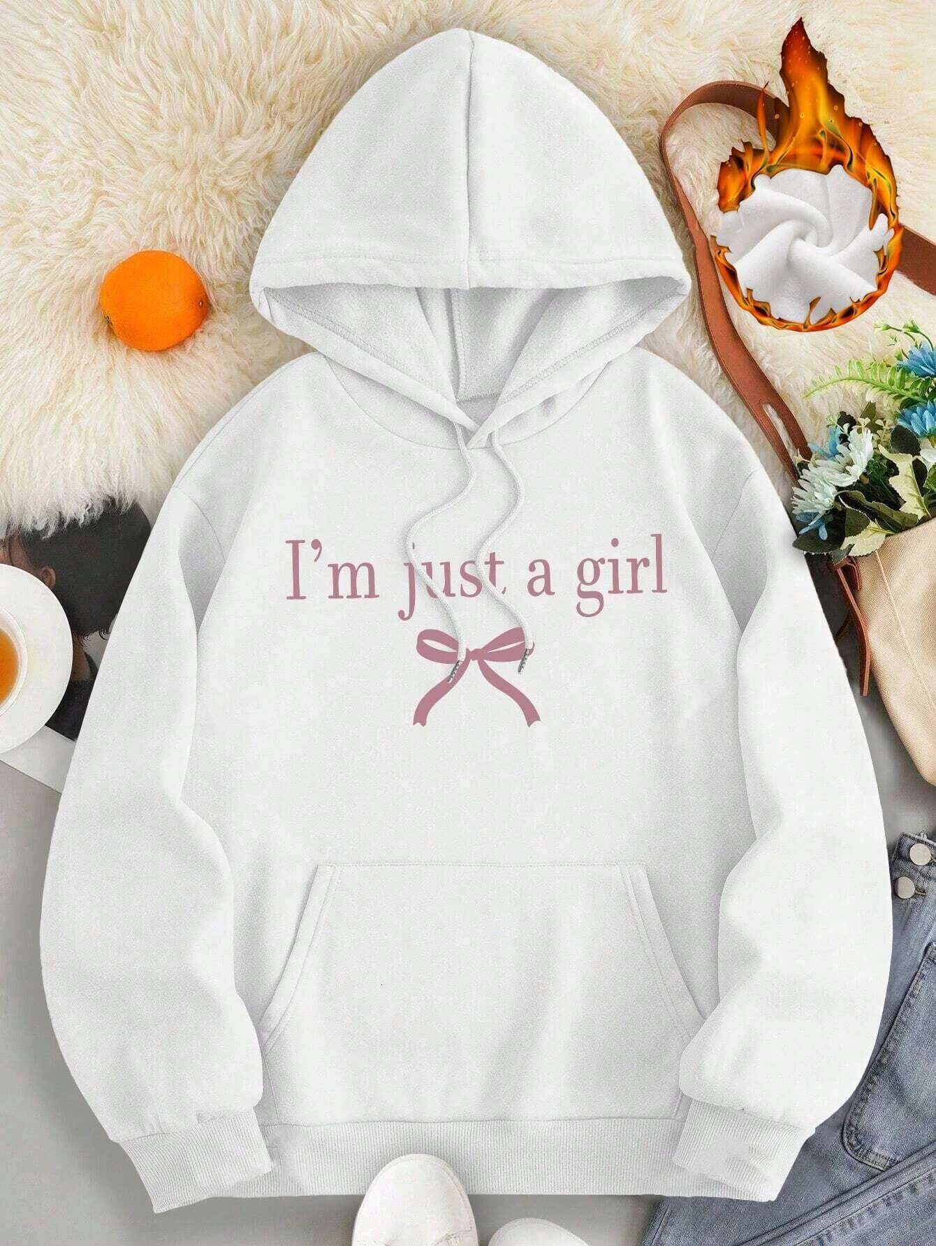I'm Just A Girl Simple Printing Women Hoody Haruku Loose Clothes Fleece Warm Comfortable Hoodie Vintage Autumn Crewneck Top