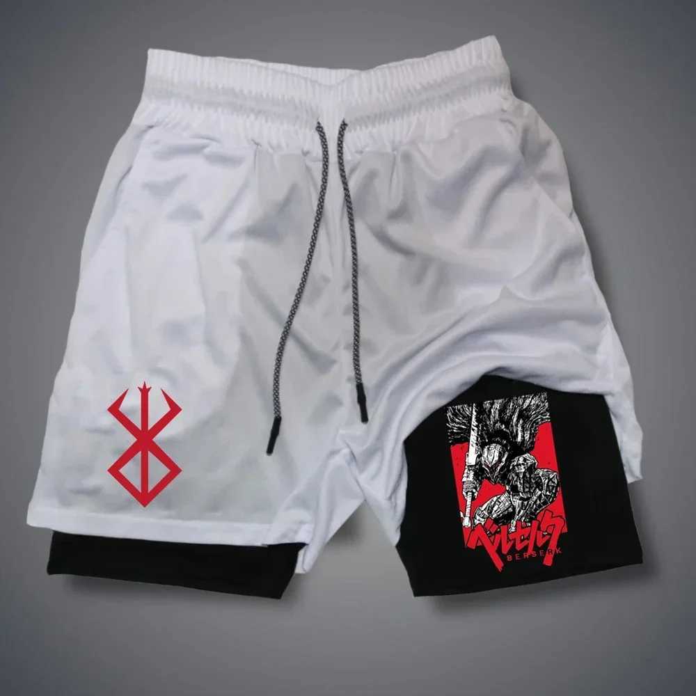 Mens Shorts Gothic Style Skull Print Double-deck 2-In-Running Shorts Summer Thin Sportswear Training Short Pants Y2K Clothes W250219
