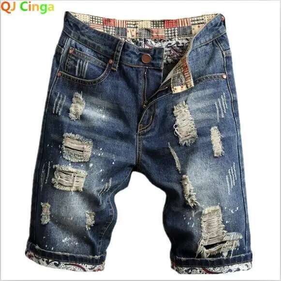 Ripped Shorts Summer New Blue Men Vintage Ripped Short Jeans Streetwear Hole Slim Denim Shorts Male Brand Clothes Big Size 28-36 38 40