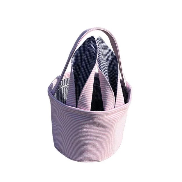 Easter Bag Favor Stripe Bunny Basket Cartoon Rabbit Long Ears Bucket Seersucker Easters Eggs Bags Kids Party Gift FY4480 0219