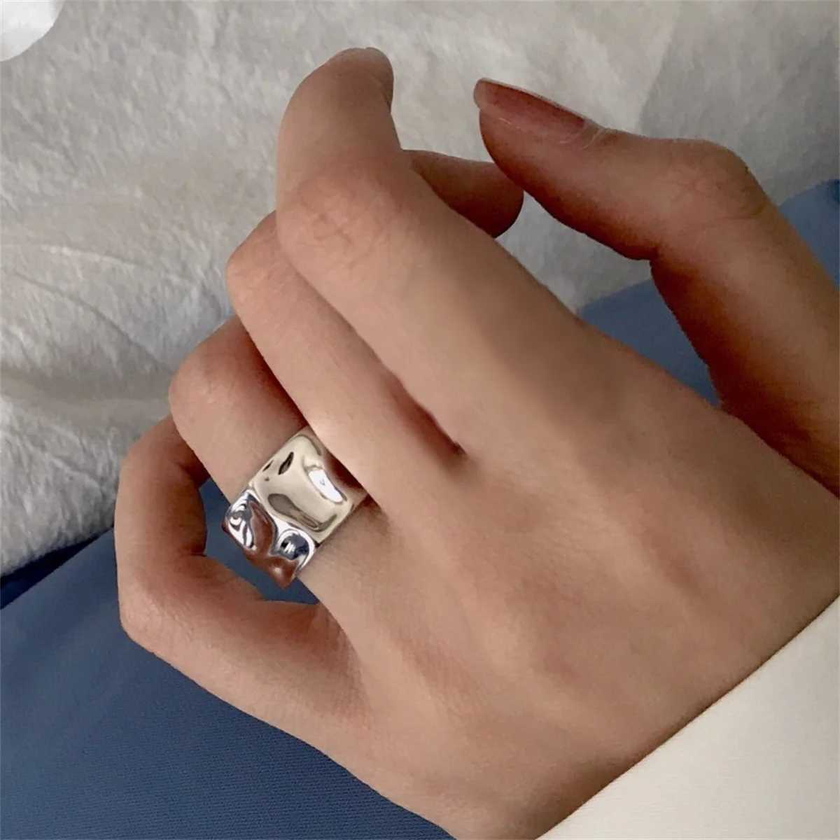 Concave-Convex Irregular Surface Wide Rings Men Women Vintage Jewelry Simple Retro Silver Color Metal Geometric Open Ring GiftsXJ250219