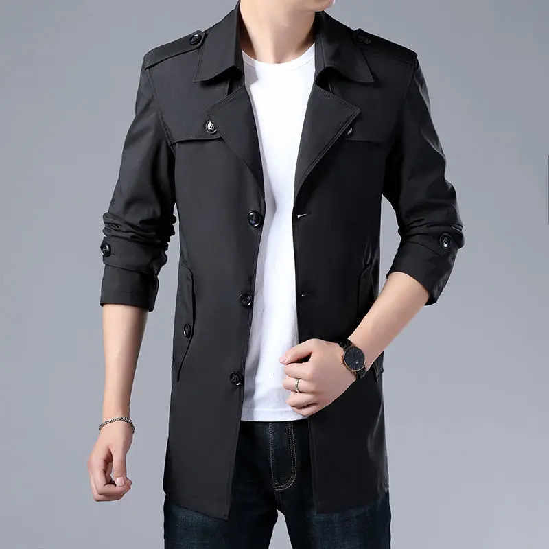 Spring Autumn Style Windbreaker Men MidLength Business Casual Jacket IronFree Large Size 250218