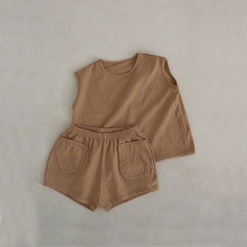 Summer Baby Boys Tank Top Tees Shorts Set 100% Cotton Solid Vest Shorts Toddler Two Pieces Sets 250218