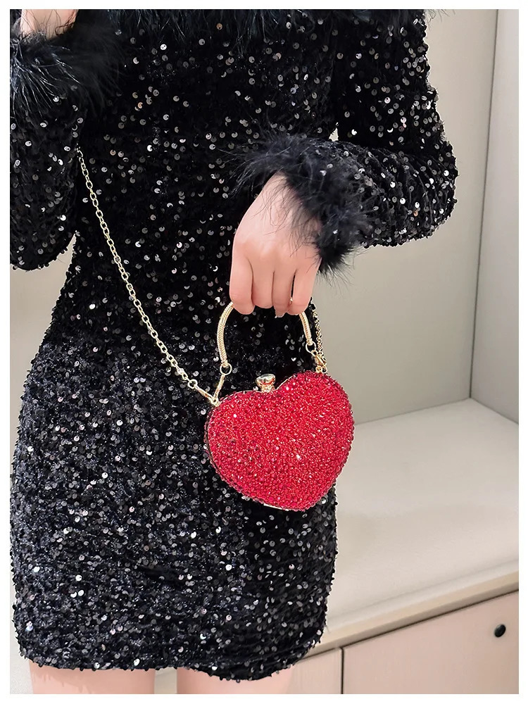 y Diamond Heart Shape Clutch Evening Bag Shiny Crystal Handbag Wedding Dress Party TopHandle Shoulder Rhinestone 250218